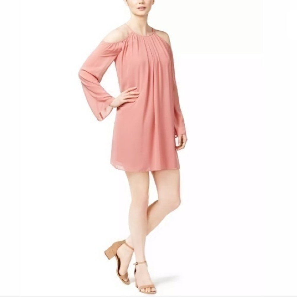 Bar III Cold Shoulder Chiffon Dress Bronzed Rose